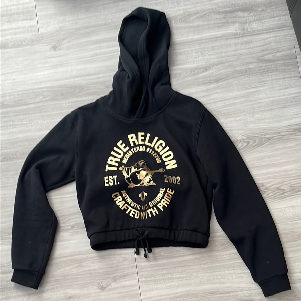 True Religion Black Hoodie with Gold Logo